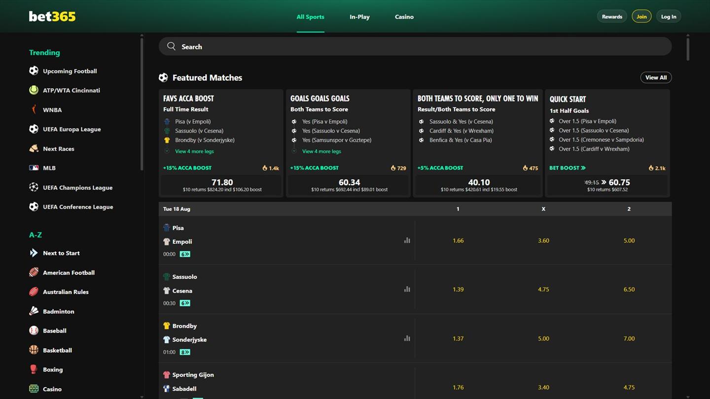 bet365 promotions interface