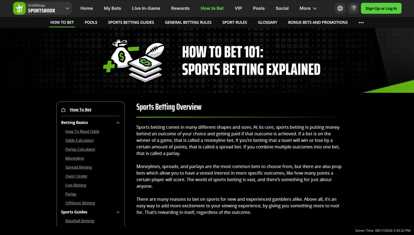 DraftKings betting guides interface